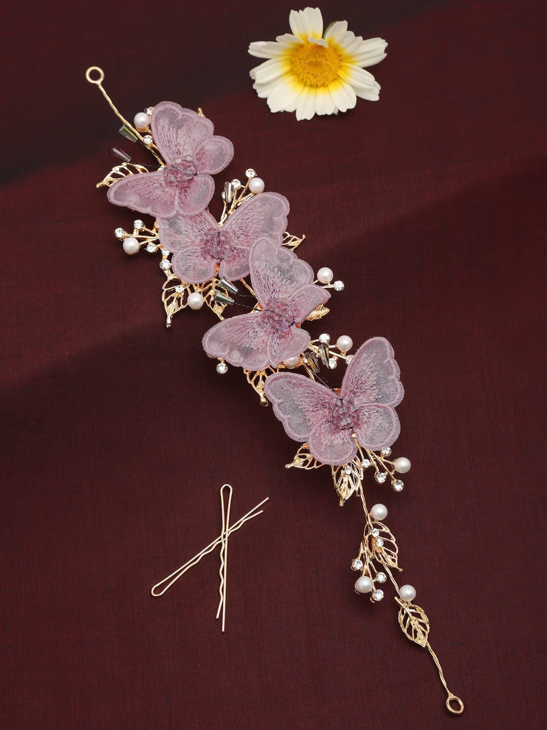 Women Purple & Gold-Toned Beaded Hair Accessory Set